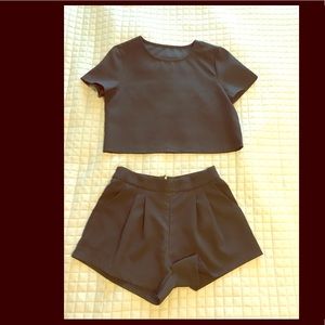 Black crop top with shorts set